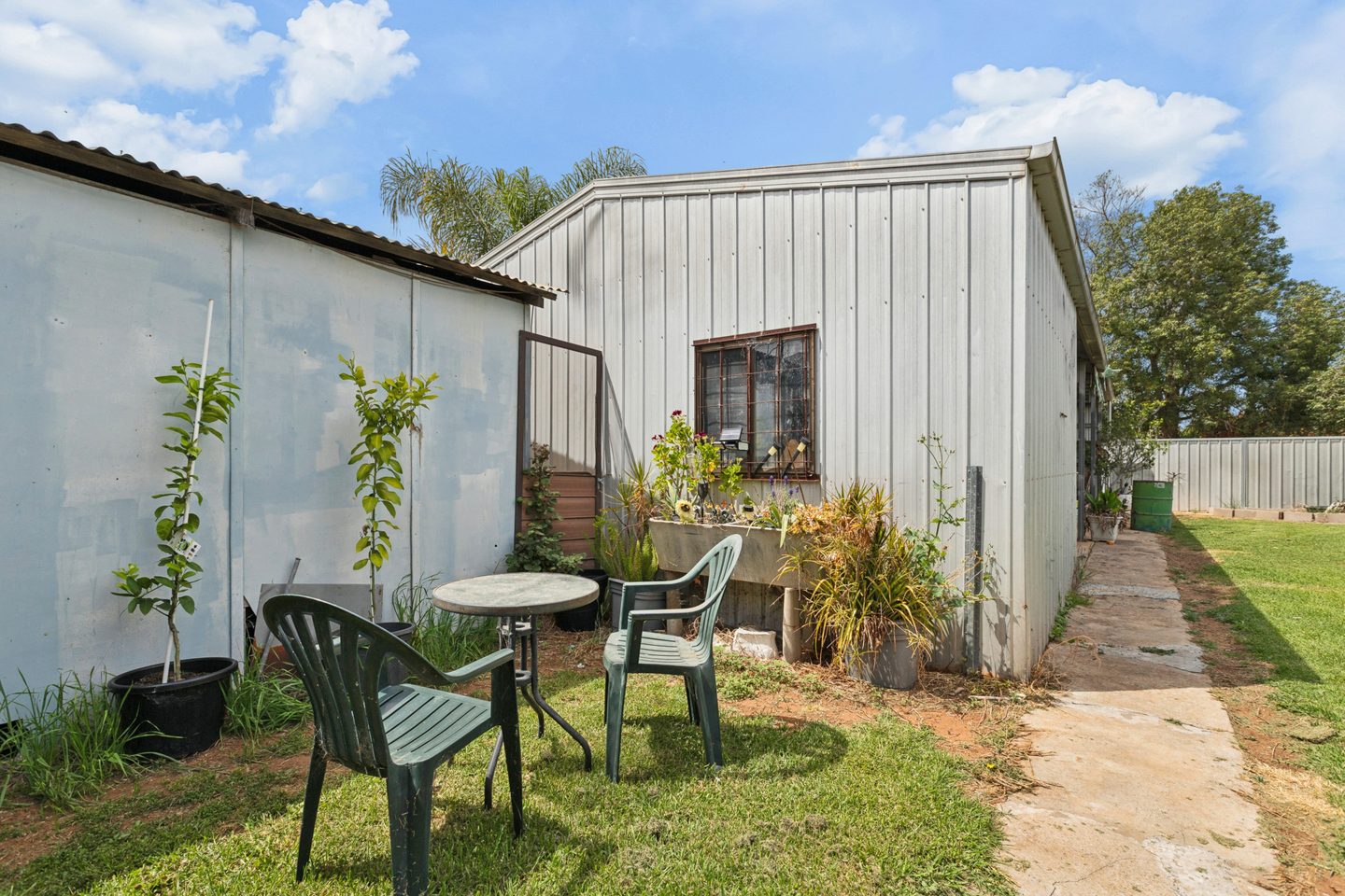Shed exterior and garden path